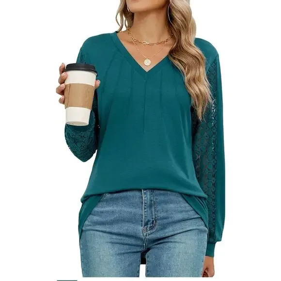 BMJL Womens Tunic Tops Fall Dressy Causal Blouses Lace Long Sleeve Size Large - Picture 3 of 7